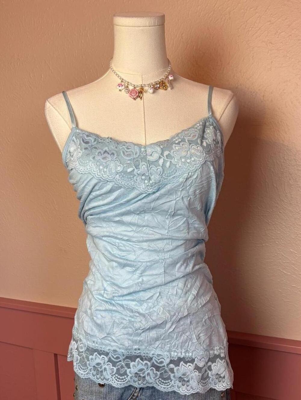 blue lace crinkle cami